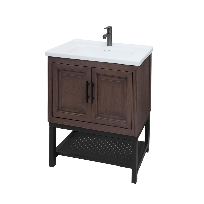 Conception élégante de meuble-lavabo autoportant en fer et en céramique pour les salles de bain intérieures et extérieures