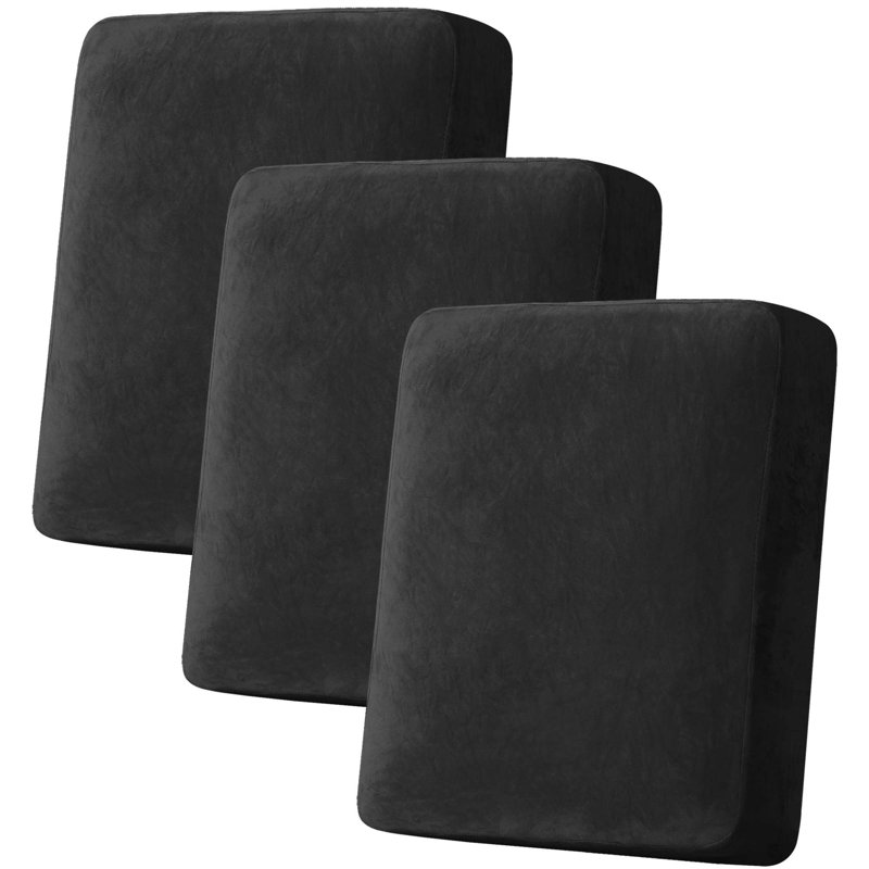 Luxurious Black Velvet Box Cushion Slipcover Set of 3