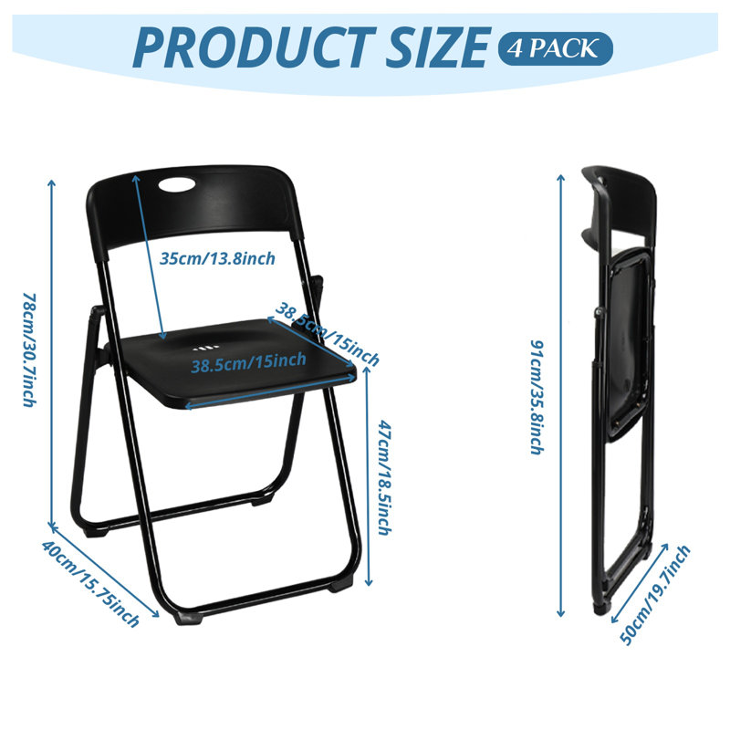Plastic Folding Chairs(Set Of 4), Black