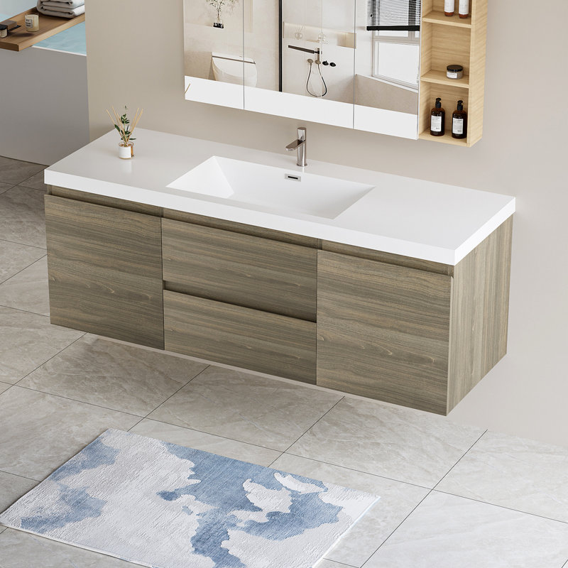 Meuble-lavabo flottant avec lavabo et meuble-lavabo, Gris