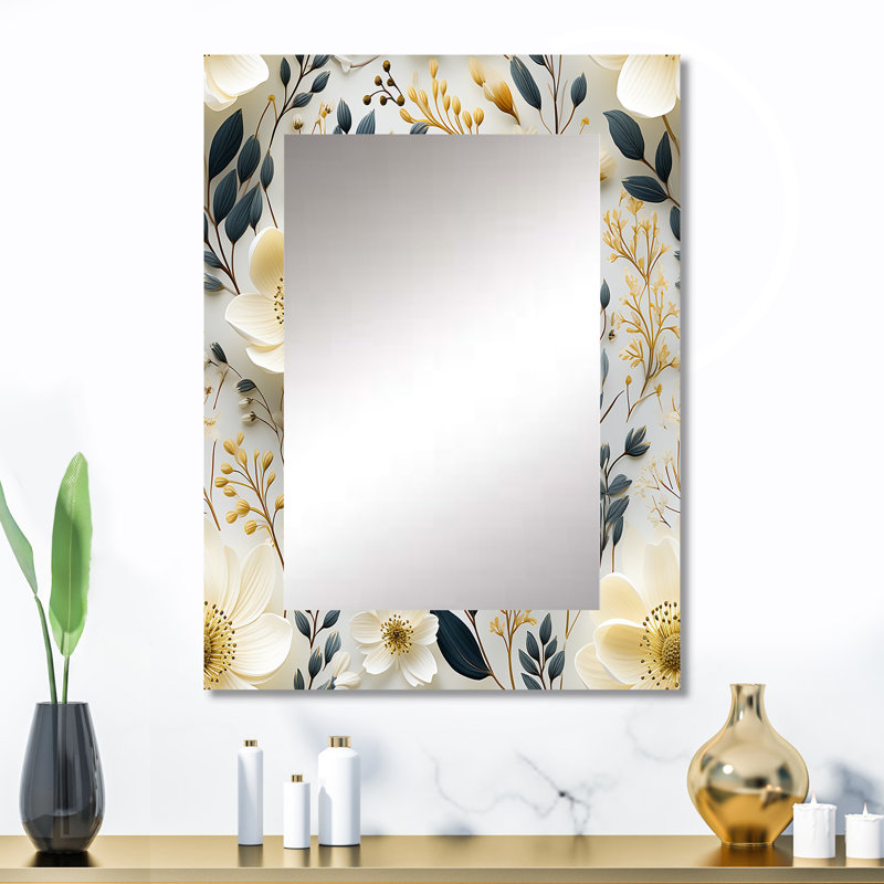 Patrie Scandinavian Garden Flower Whirl - Floral Wall Mirror, Cottage Decorative Mirror, Printed Metal Art, 32" x 24"