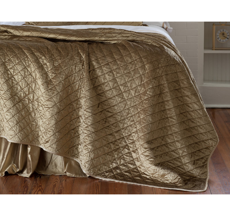Chloe Ivory Velvet Quilted Coverlet, Queen Size
