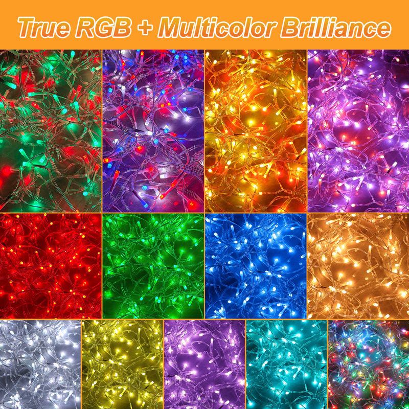 RGB Multi-Color Twinkle String Lights for Outside, 43 Modes Remote Control, 180 LEDs 15FT Christmas Hanging Lights, Holiday Presets, Plug In