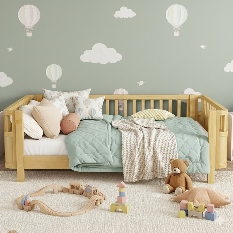 Wood Platform Bed For Kids, Natural, Full