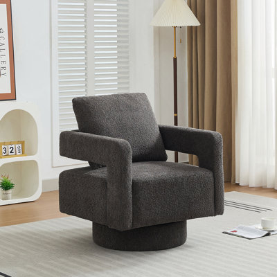 29.13" W Square Swivel Accent Chair, Modern Rotating Arm Chair With Open Back,360 Degree Rotation, Lounge Club Chair With Removable Back Cushion For Living Room, Hotel, Bed Room