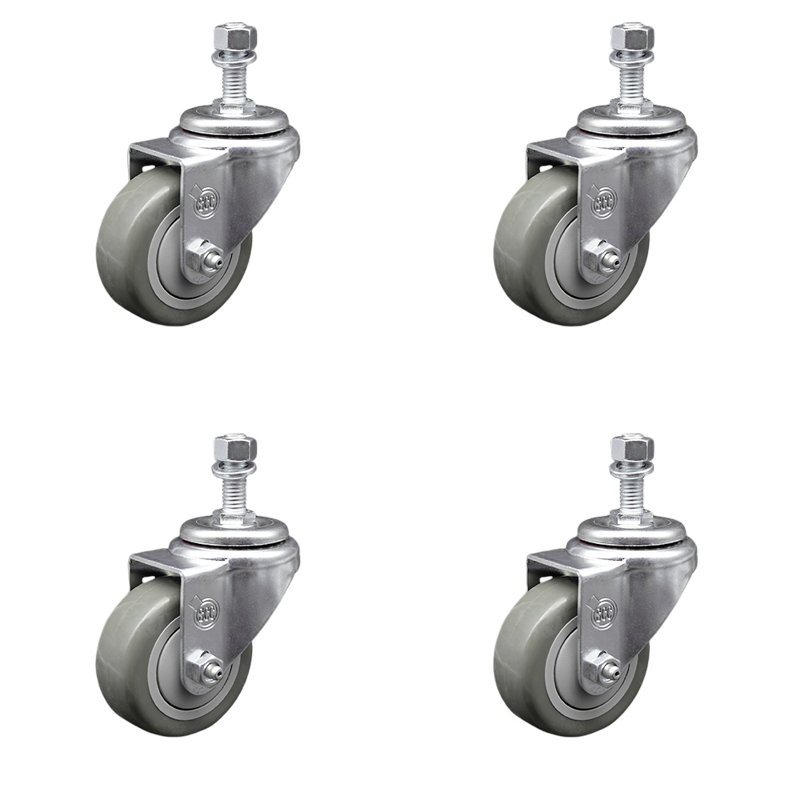 Ensemble de roulettes à tige filetée 3,5 po, Gris