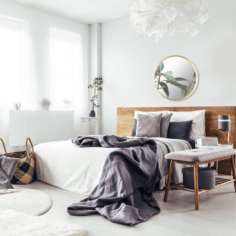 Metal Framed Wall Mounted Bathroom / Vanity Mirror, 58.42cm H x 58.42cm W, Gold