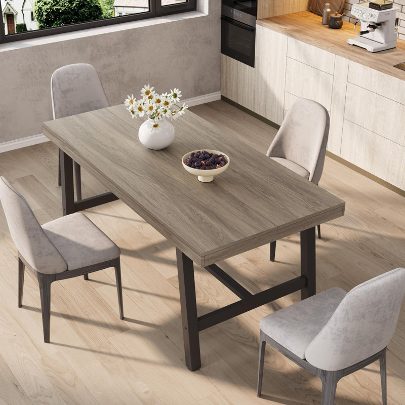 63'' Industrial Dining Table for 4-6 , Kitchen Table with Sturdy Metal Frame, Rectangular Counter for Dinner, Kitchen, Dining Room (Grey Walnut, 63" Non-extendable)