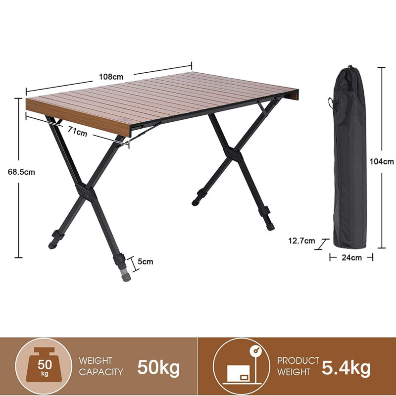 Belvilus Rectangular Solid Wood Outdoor Camping Table - 108 cm W 108 cm D