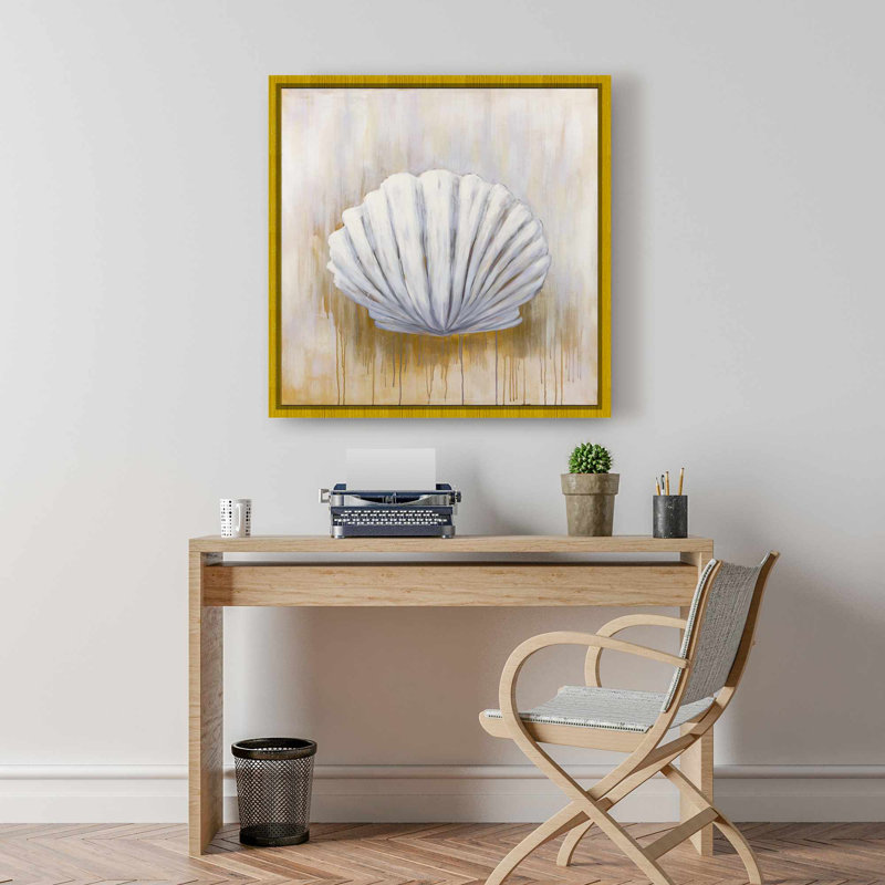 Toile encadrée blanche avec animaux contemporains - coquille Feston, Doré