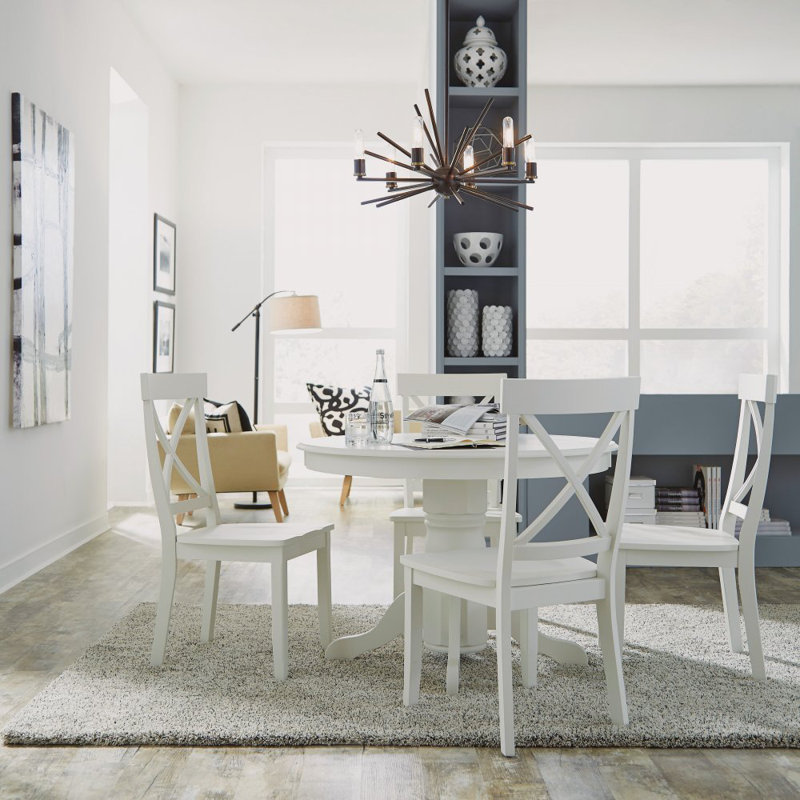 Standridge Round Solid Wood Dining Table, Off-White