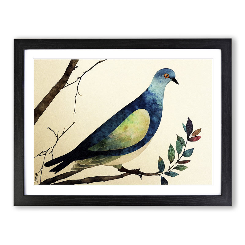 Dove Bird In Watercolour Vol.7 - Single Picture Frame Print, 46cm H x 64cm W x 2cm D, Black Framed