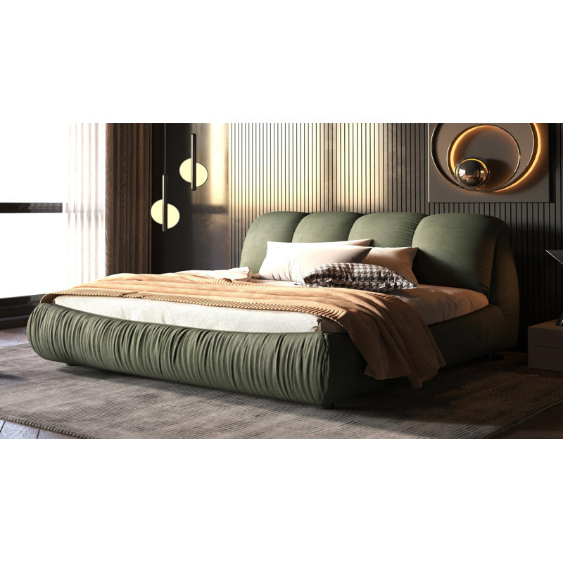Lit plateforme Everly Quinn Elegant avec tête de lit tapissier et structure solide, Très grand, Vert