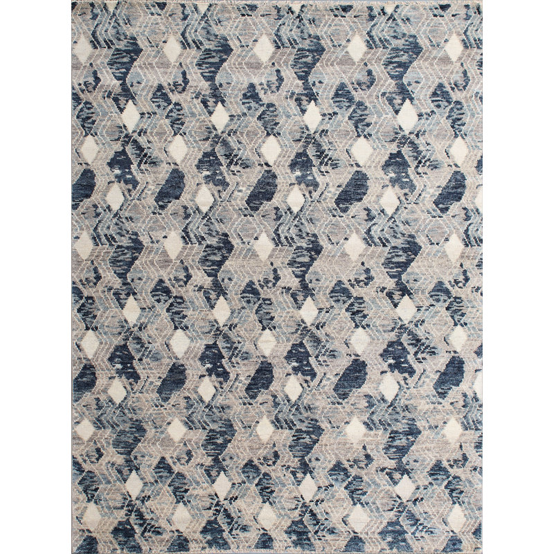Wool Geometric Area Rug in Blue, Rectangle 2' x 3'