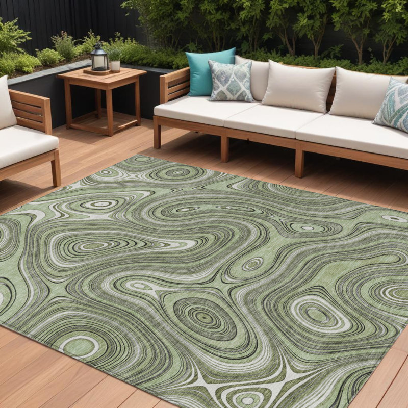 Tapis intérieur / extérieur géométrique lavable 9 pi x 12 pi vert et ivoire artichaut