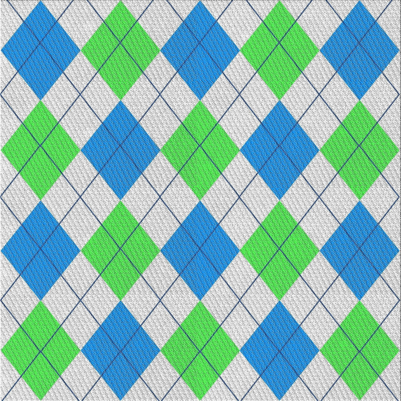 Tapis vert / bleu / gris clair tissé à la machine, Carré 7 pi