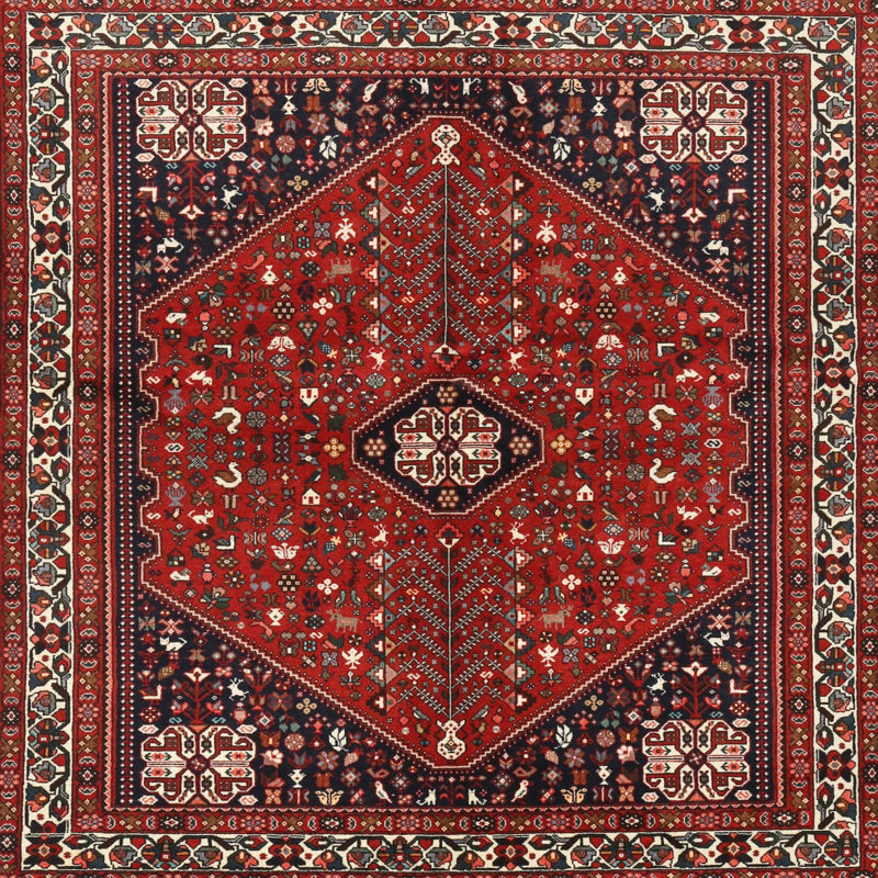 Tapis en laine rouge / noir, Carré 6 pi