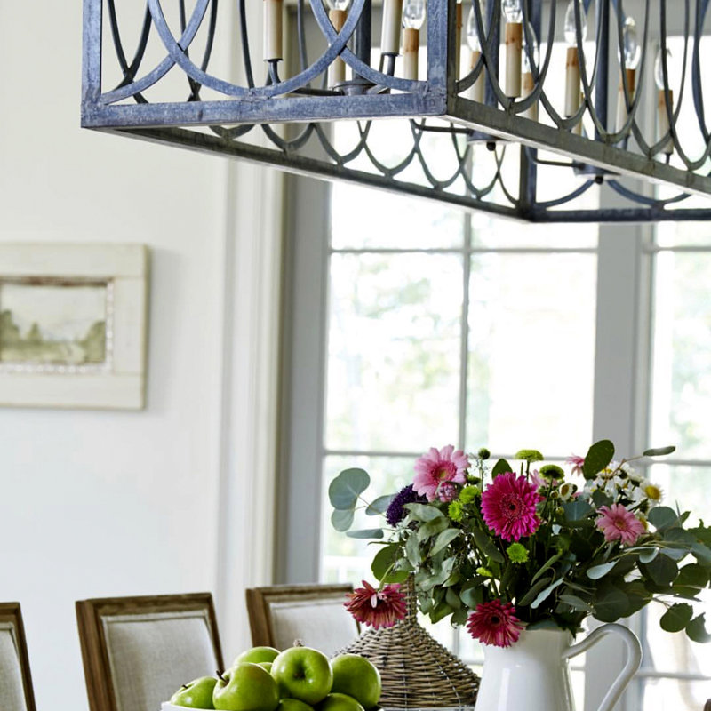 New Orleans 8 - Light Kitchen Island Rectangle Chandelier, Silver Leaf, 18" H x 45" W x 18" D