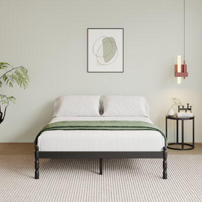 12"/14"/18" high black metal bed frame, non-slip mattress design, easy to assemble.