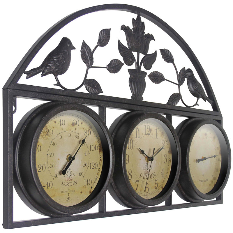 Horloge / thermomètre / hygromètre intérieur / extérieur Jardin, brun, 26 po x 17,25 po
