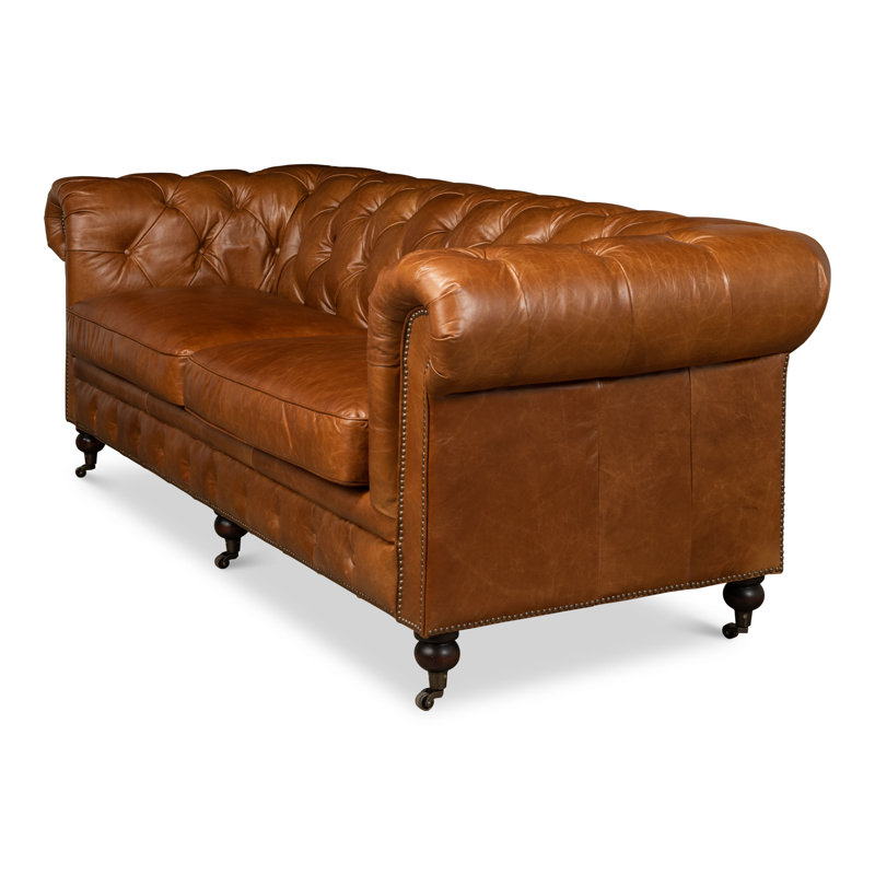 Carola Leather Sofa, Cuba Brown Genuine Leather