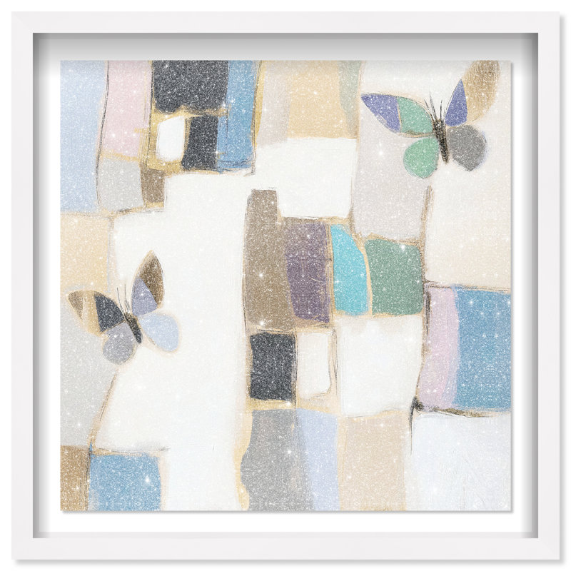 Bejewelled Butterflies Shadowbox Abstract Print by Oliver Gal, Black Frame, 12 x 12, 13.5"H x 13.5"W, White Frame