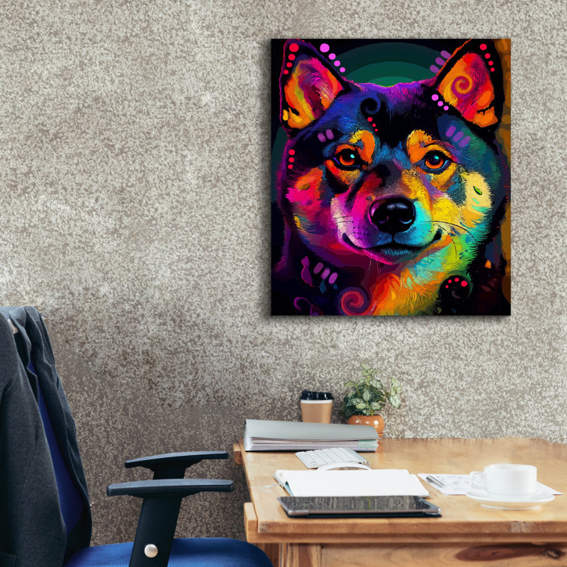 Toile épique Graffiti «Shiba Close Up» par Dean Russo, 26 po x 30 po