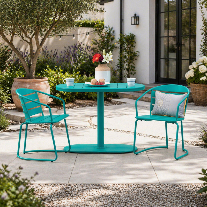 Charmant ensemble bistro Santa Monica avec fabrication en fer durable et design rétro moderne pour les repas en plein air
