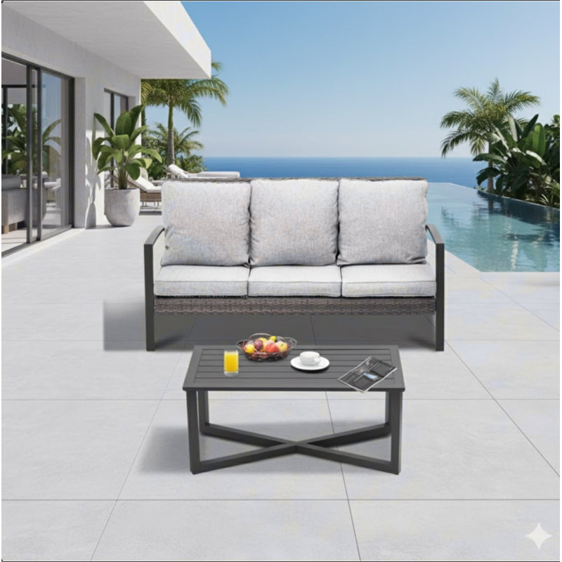 2-Piece Wicker Patio Conversation Set, Gray, Black