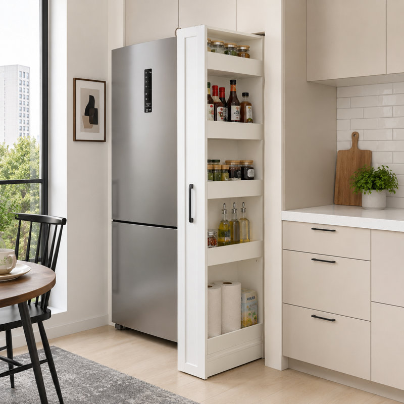 Armoire de rangement coulissante à 7 niveaux avec rangement pour garde-manger étroit, Blanc