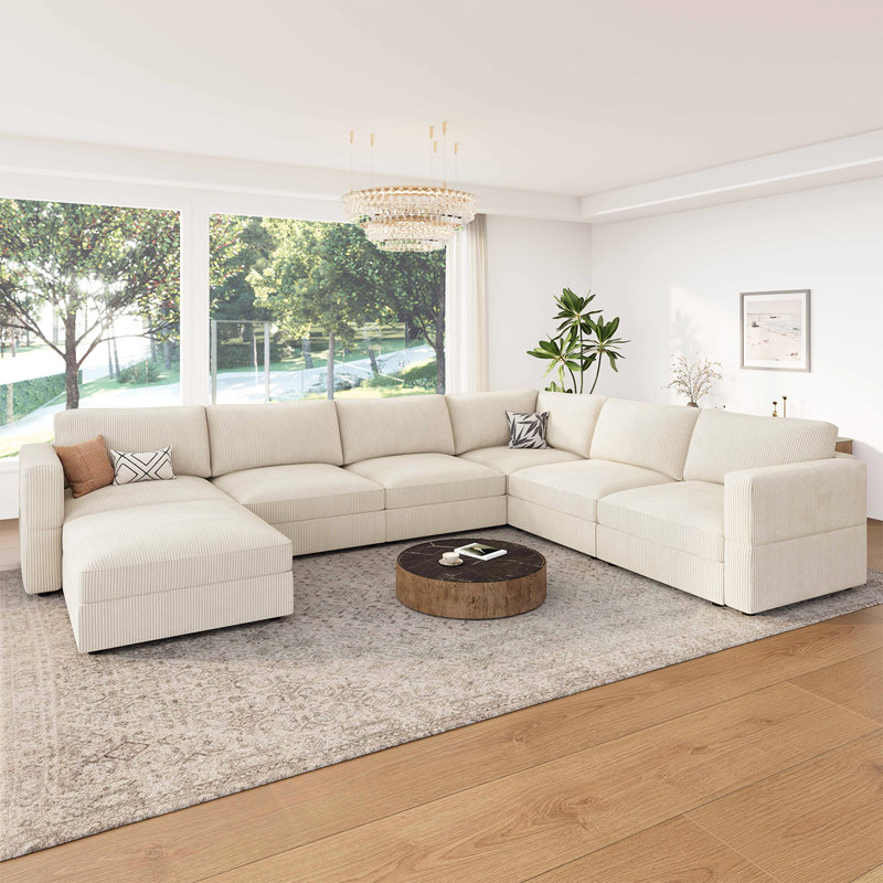 Canapé modulaire Bouley, Velours côtelé beige