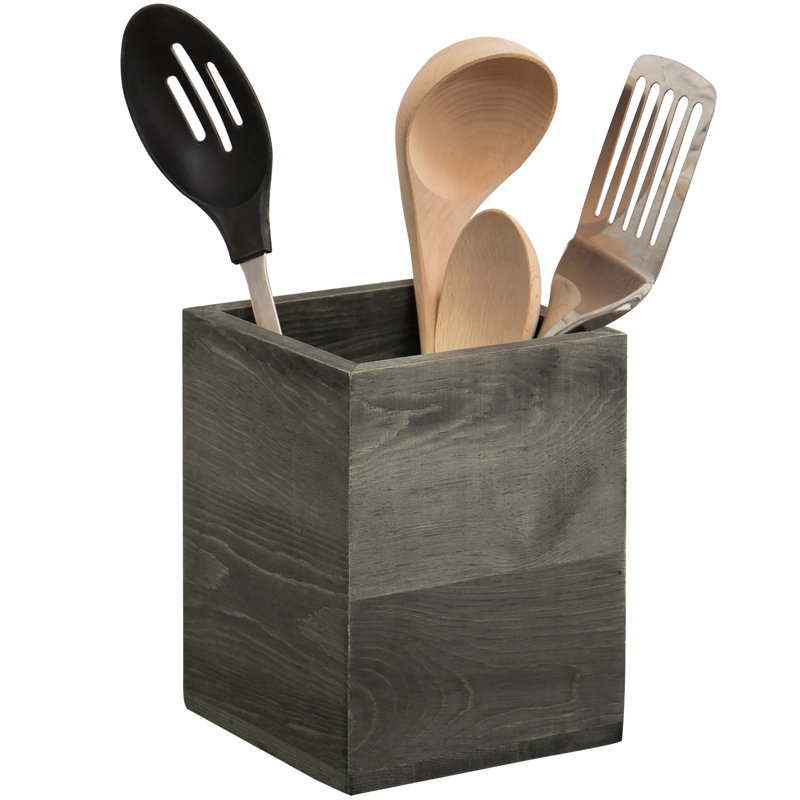 Wood Square Utensil Crock