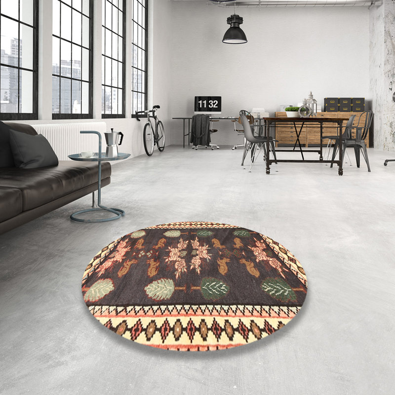 Tapis beige traditionnel/rouge/vert Esman, Rond 5 pi