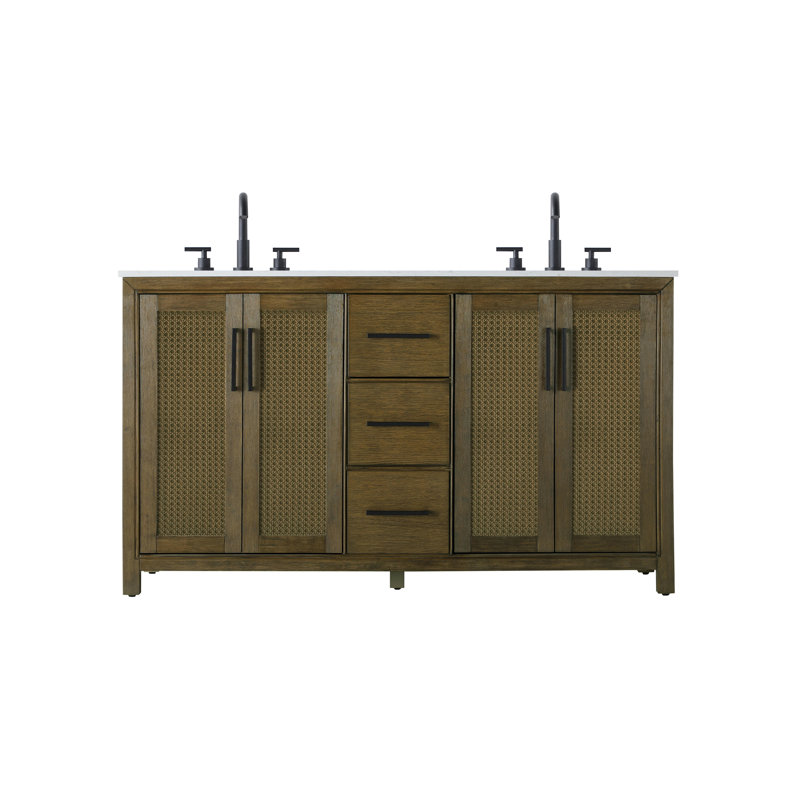 Meuble-lavabo double 60 po, Noisette chêne