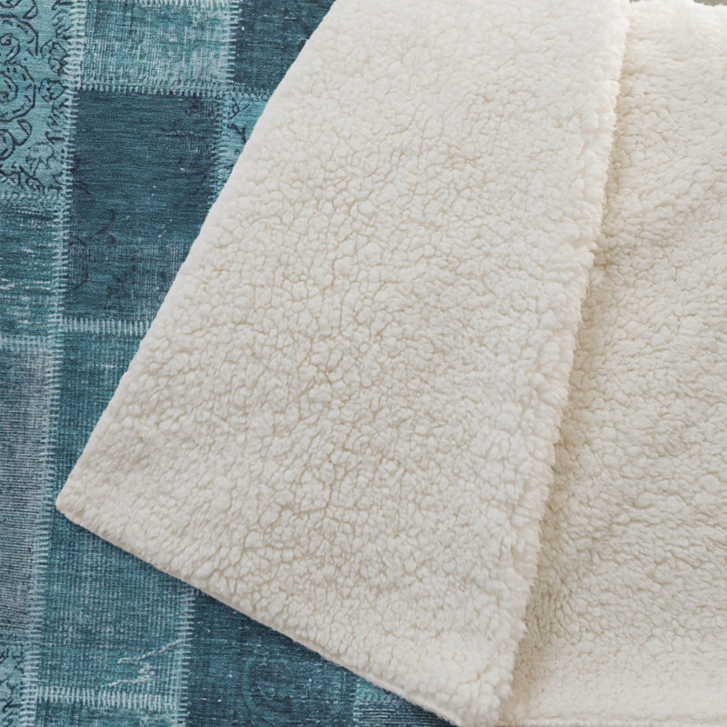 Addison Machine Washable Sherpa ASB631 Patchwork Throw Blanket, Teal