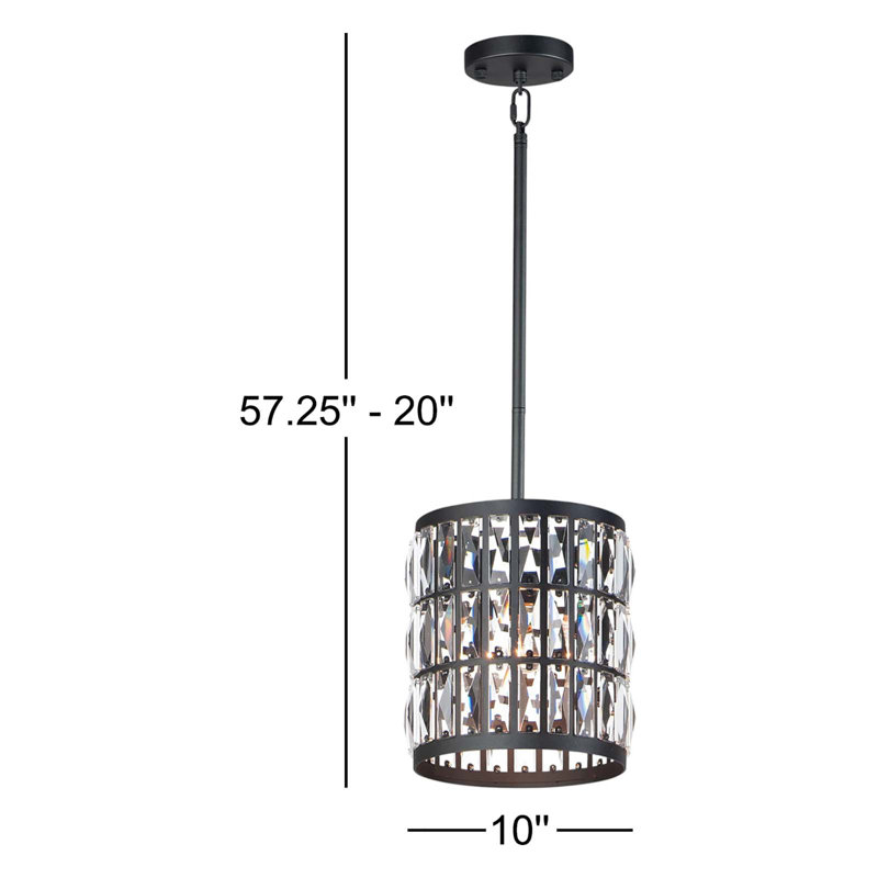 Luminaire suspendu cylindrique 1 lumière à intensité variable avec détails en cristal