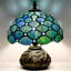 Petite lampe de table Tiffany en verre coloré de style perle bleue 10 x 11,5 pouces, lampe de table champignon pour bureau, salon, chambre à coucher