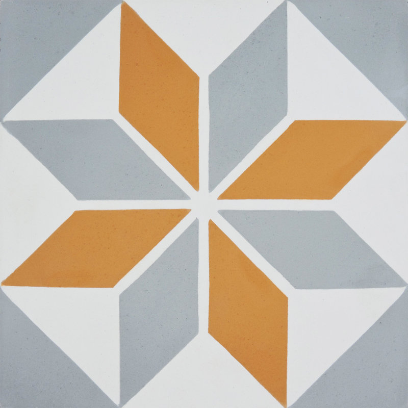 Assila 8" x 8" Cement Patterned Wall & Floor Tile, Gray/Orange