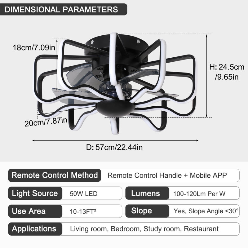 Dalayshia 22.44'' Ceiling Fan with LED Lights, Black