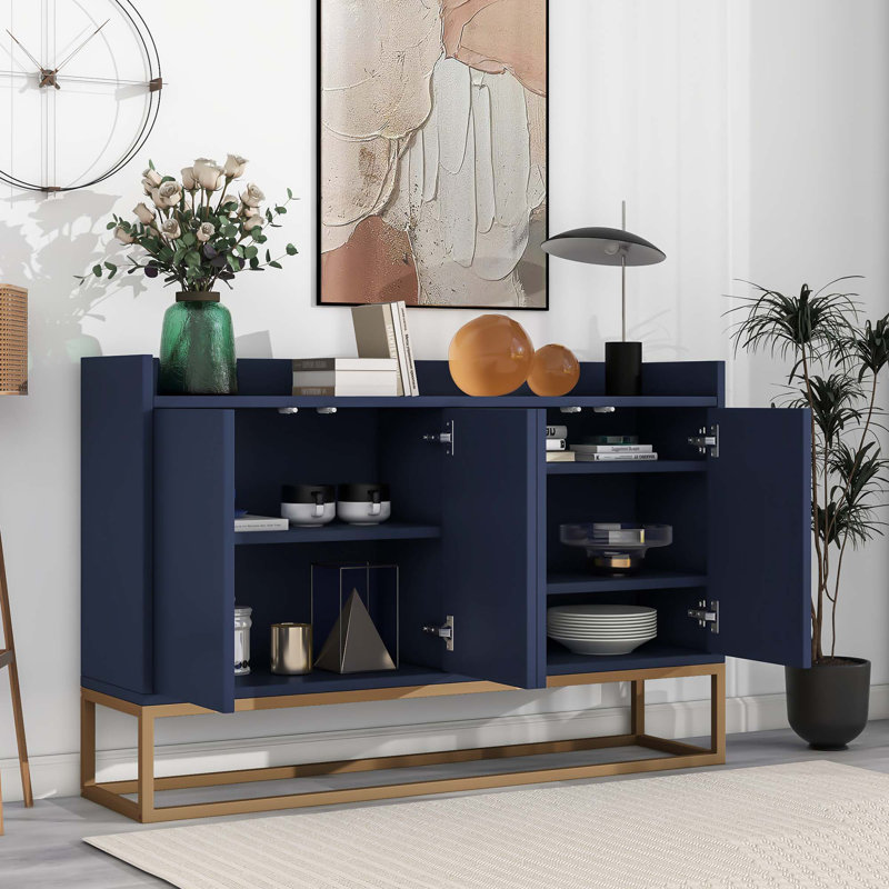 Joshveer Modern Sideboard Elegant Buffet Cabinet with Large Storage Space for Dining Room, Entryway, Navy / Gold