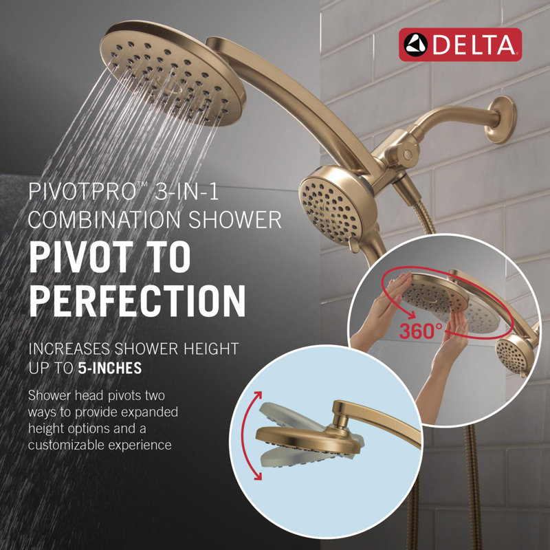 6-Setting PivotPro 3-in-1 Combination Shower Head with High Pressure ProClean Spray Brushed Gold, Champagne Bronze