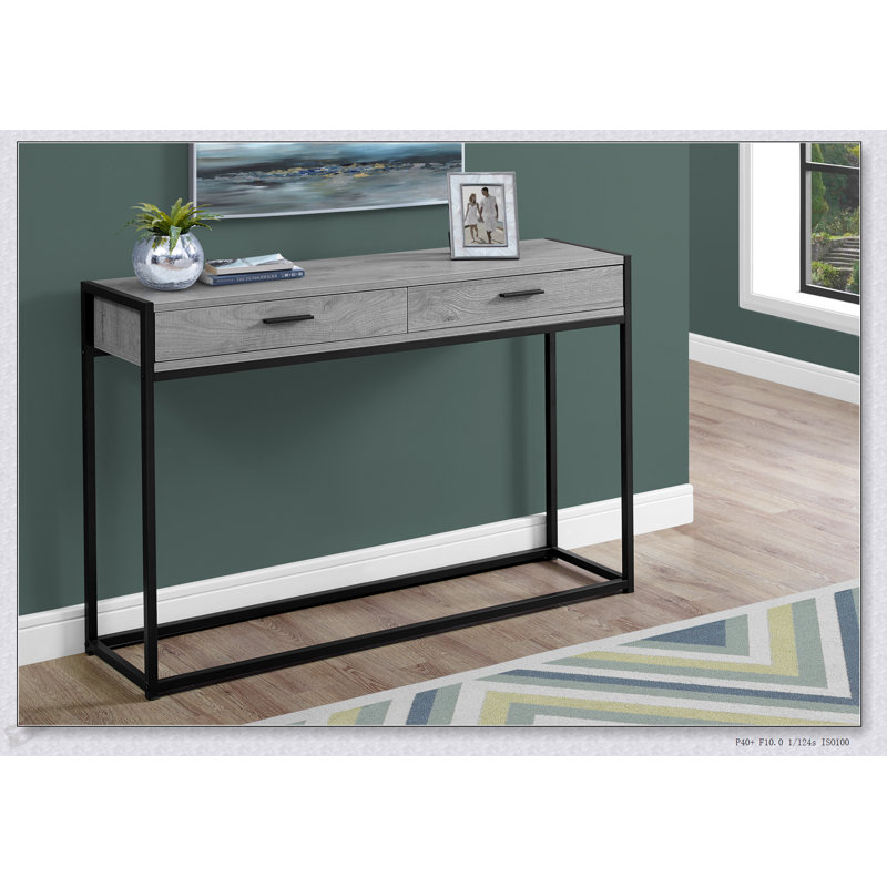 Narrow Grey Laminate Console Table With Storage Drawer And Durable Metal Base, Perfect For Entryways And Small Spaces., Gray