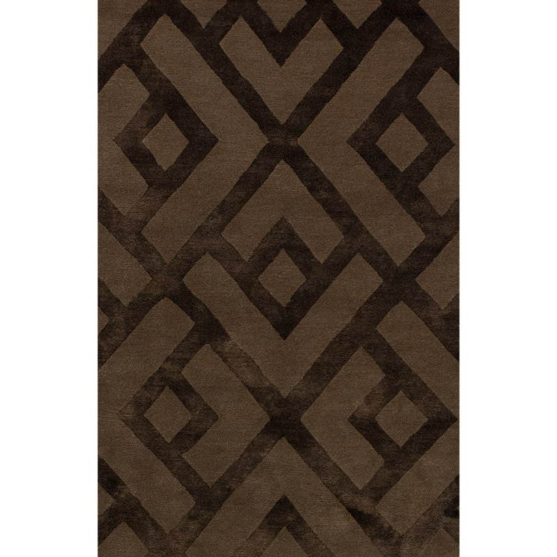Tapis géométrique rectangulaire en laine / soie noué à la main, Rectangle 8 pi x 10 pi