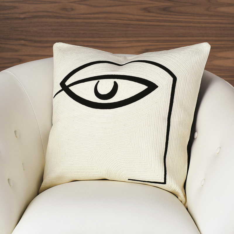 Medium Black Embroidered Cotton Decorative Pillow
