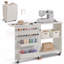 Folding Sewing Table With Lockable Wheels Storage Shelves Trays Door White