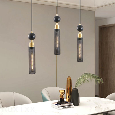 Chandelier - 25" Modern Black & Gold 3-Light Pendant Light with Mesh Shades