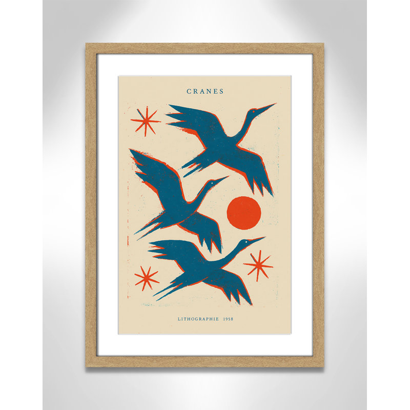 Cranes lithographie Print by Treechild, L 17 po x H 23 po, Matted Print, Naturel