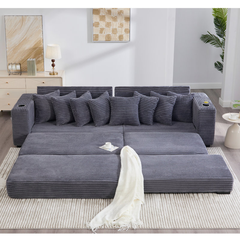 Canapé modulaire en L 110,75 po, Tissu gris foncé