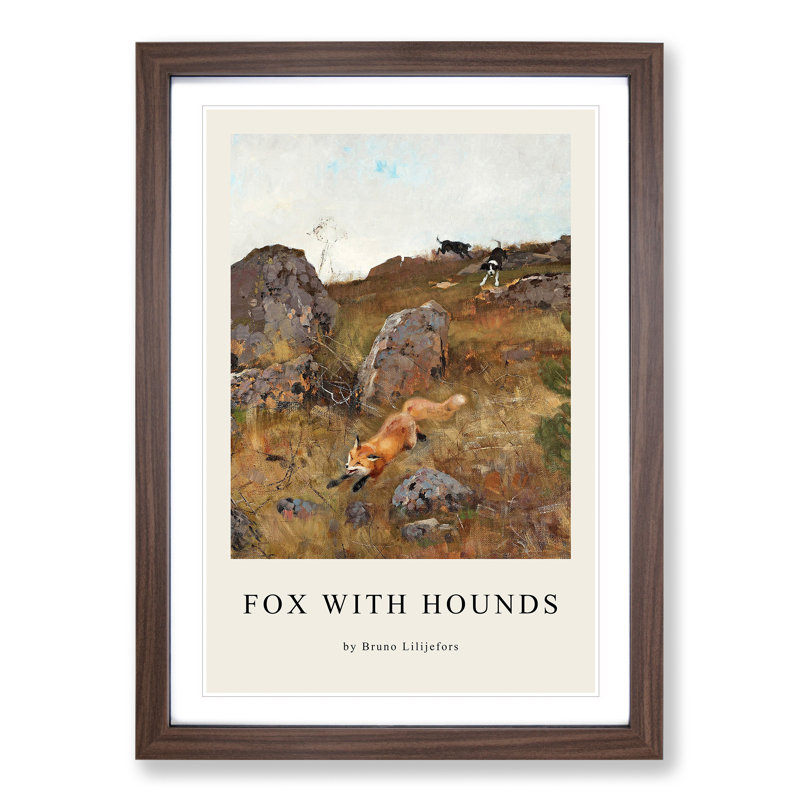 Fox And Hunting Dogs Vol.2 by Bruno Liljefors - Single Picture Frame Print, Walnut Framed, 48cm H x 36cm W x 2cm D