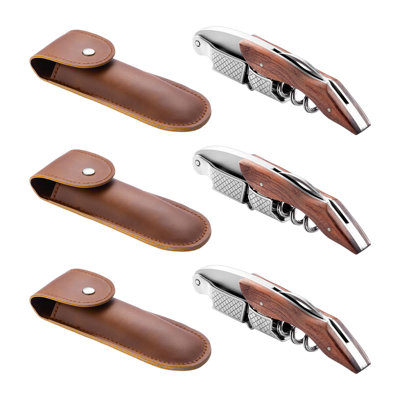 3-Pack Professional Waiter Corkscrew Wine Key with Leather Protection Gift Bag